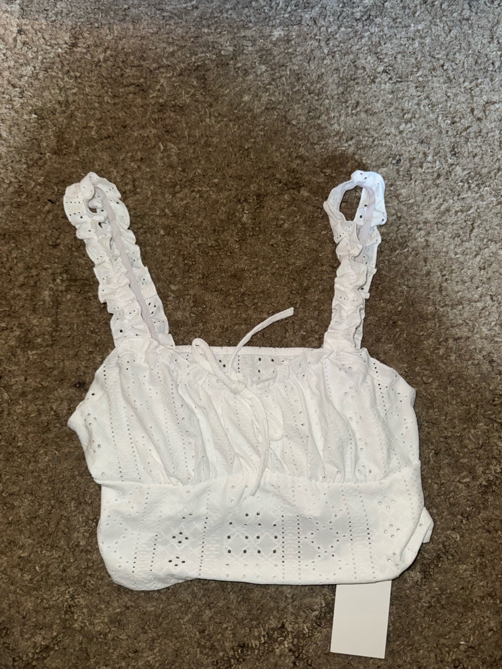 Amazon White Eyelet Tie-Front Cropped Camisole